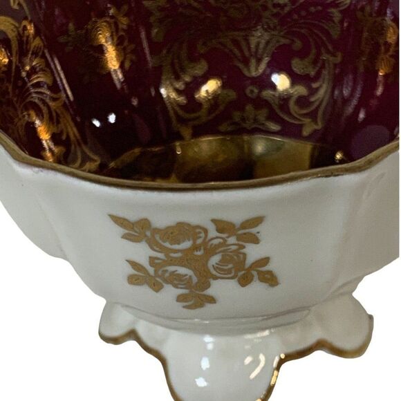 Alka Kunst Bavaria Heavy Gold Burgundy Tea Cup And Saucer Maroon Floral Scroll - Picture 3 of 9